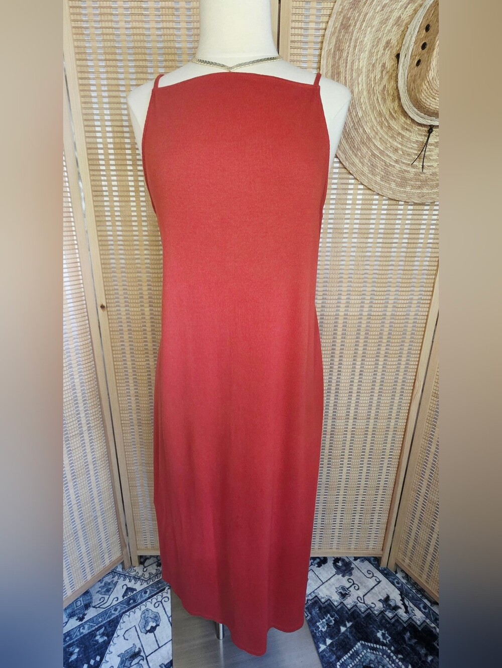 Brick Red/Canyon Rust Orange Long Ribbed Bodycon Dress in XL by Old Navy